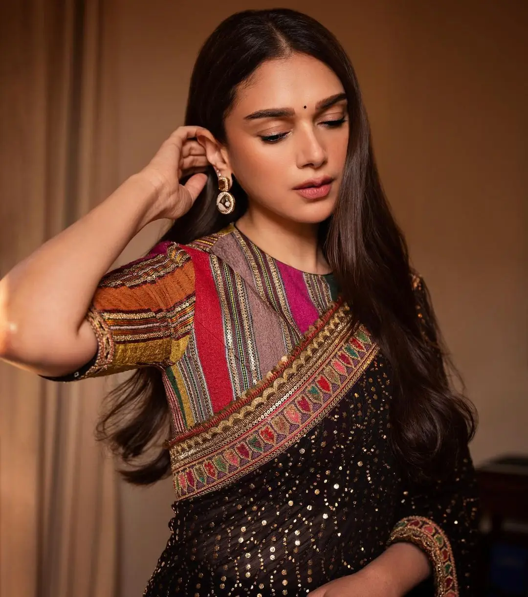 Bollywood Actress Aditi Rao Hydari In Black Saree